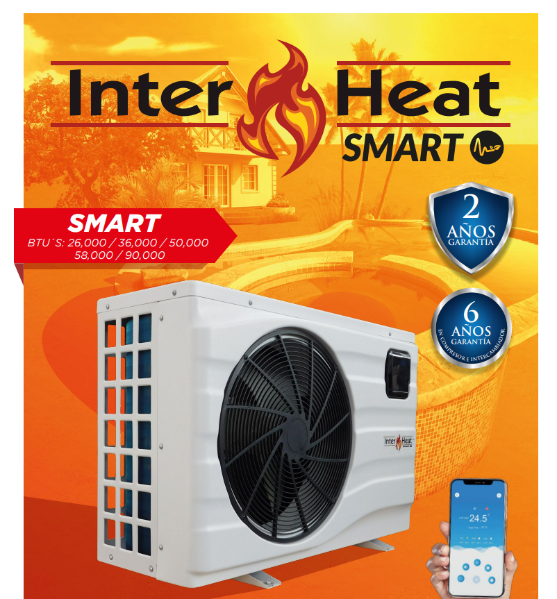 BOMBA DE CALOR INTER HEAT PLUS (13,000 BTU'S CON WI-FI 220V)    HASTA 6500 LITROS