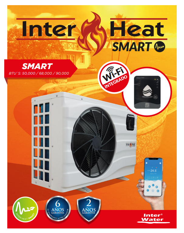 BOMBA DE CALOR INTER HEAT PLUS (50,000 BTU'S CON WI-FI 220V) HASTA 22,000 LITROS